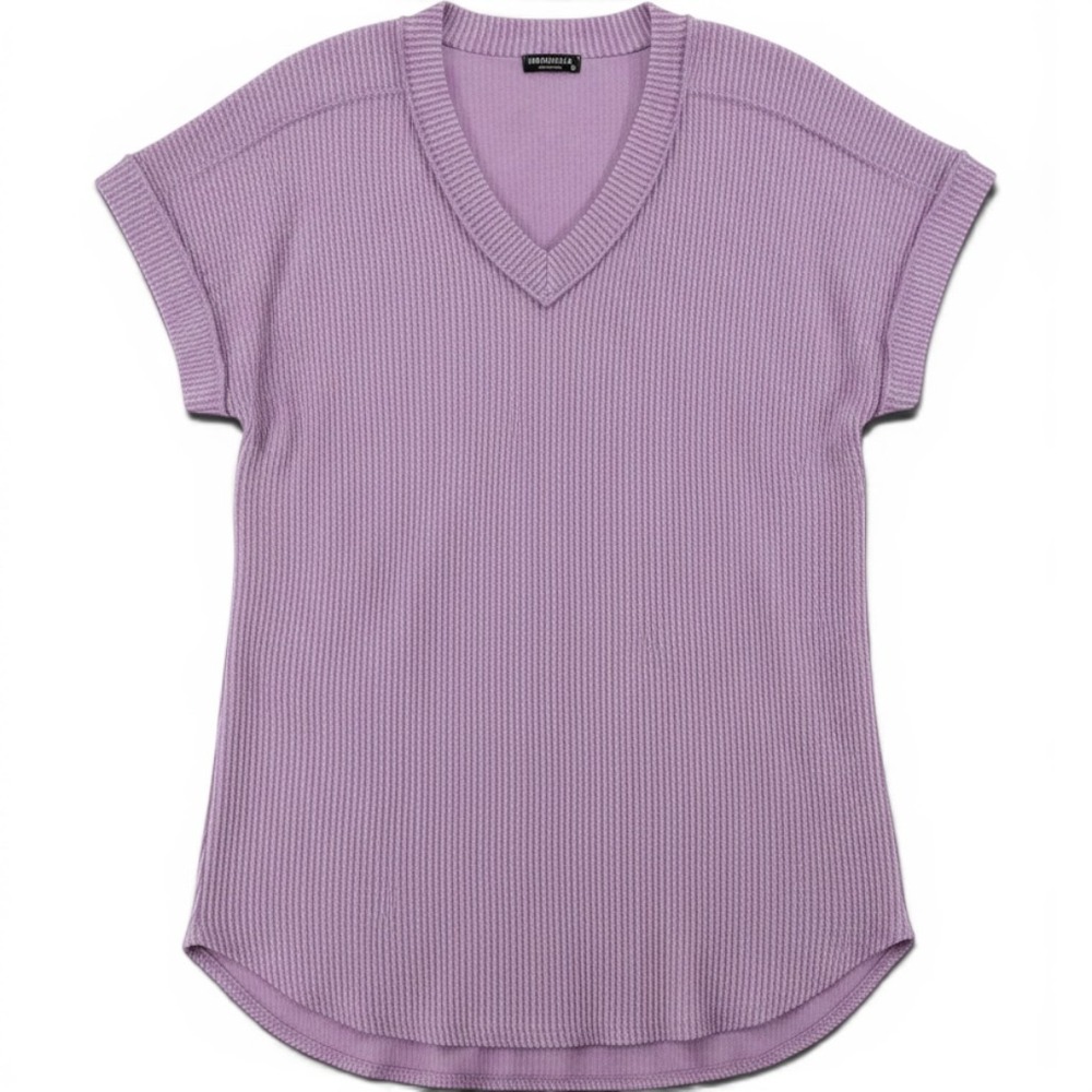 Heimish USA Womens Lavender Ribbed V-Neck Pastel Aesthetic Top Plus 3X Softgirl